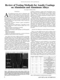 Review of Testing Methods for Anodic Coatings on Aluminum and Aluminum Alloys
