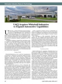 Extrusion Industry News & Technology: UACJ Acquires Whitehall Industries to Expand Automotive Capabilities